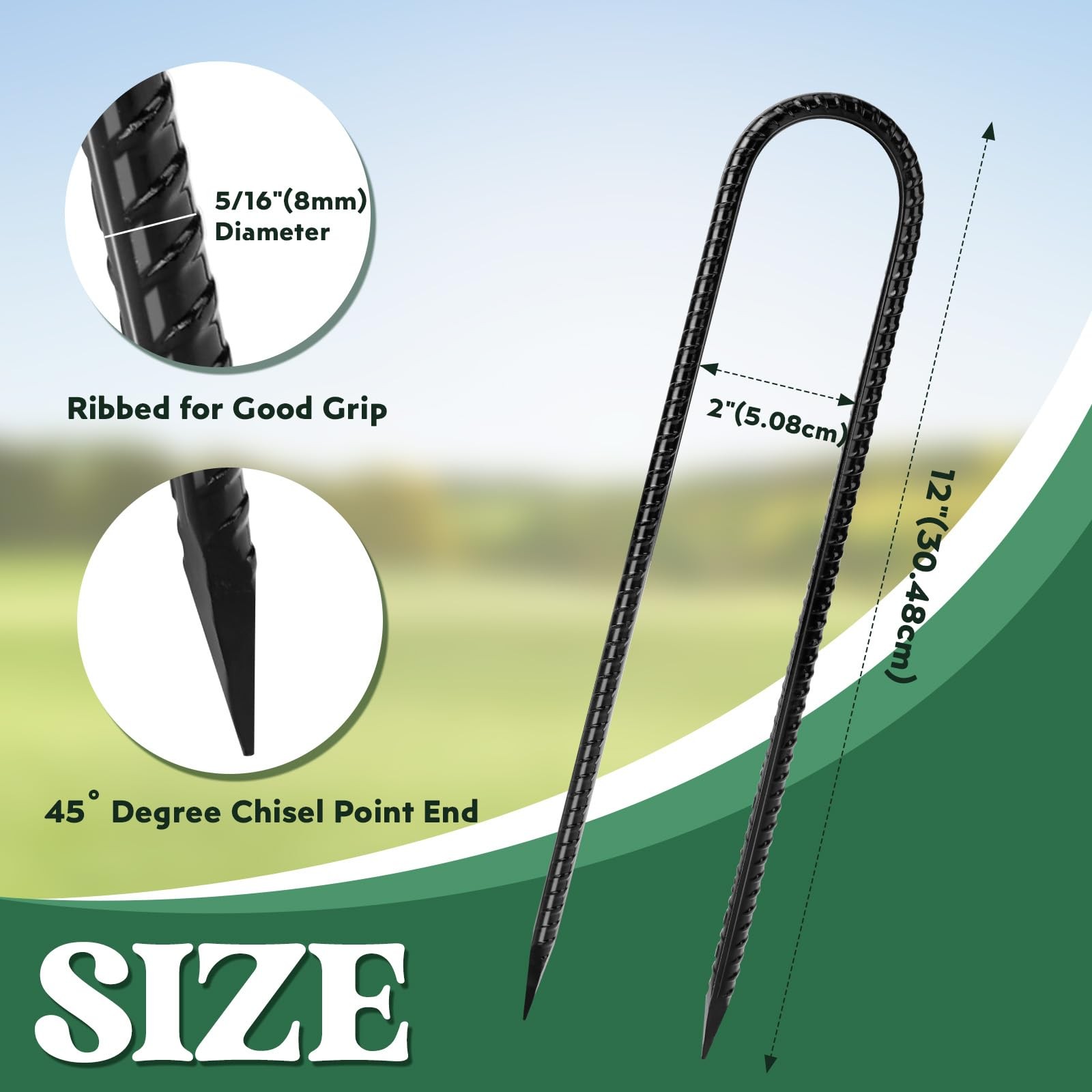 Homwin 12 inches 12-Pack Trampoline Stakes U-12″x5/16″-12pcs, U Shape-Black