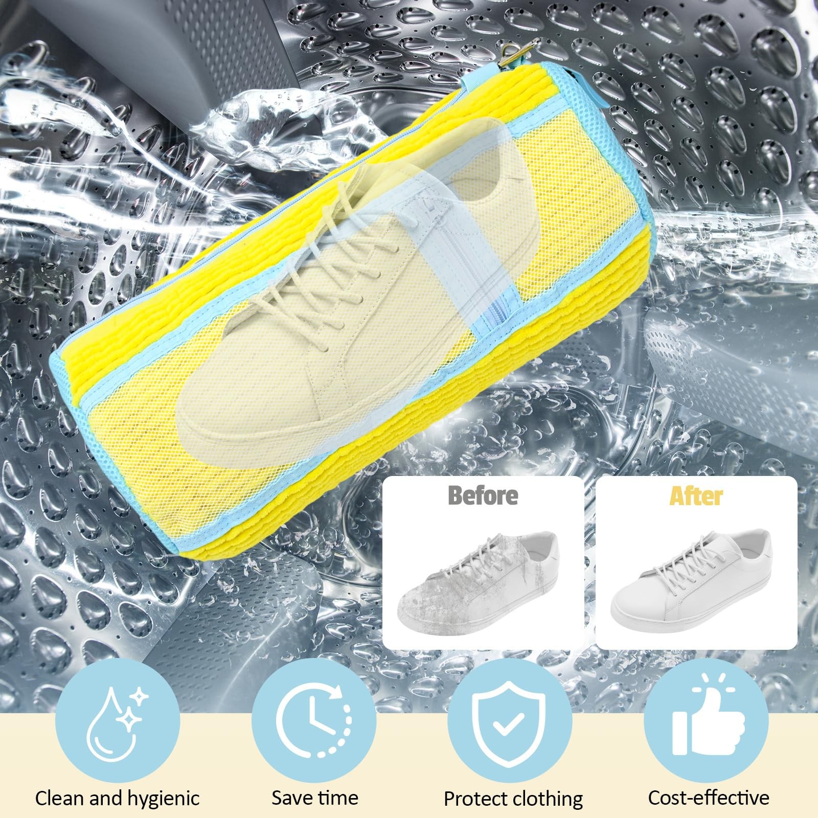 Shoe Washing Machine Bag,2 Pcs 15 inches x 7.1 inches, Standard Yellow