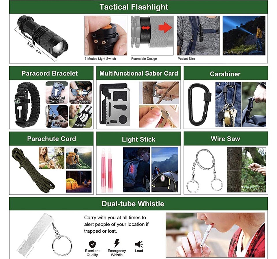Emergency Survival Kit and First Aid Kit, 142Pcs Survival Gear and Equipment