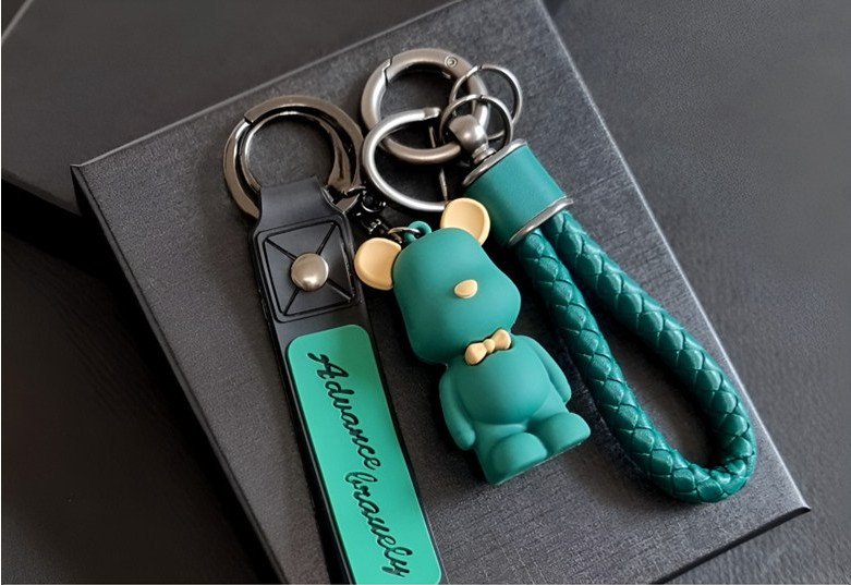 Premium Bear Car Keychain Leather Strap Bag Charm Luxury Black & Gold Gift New