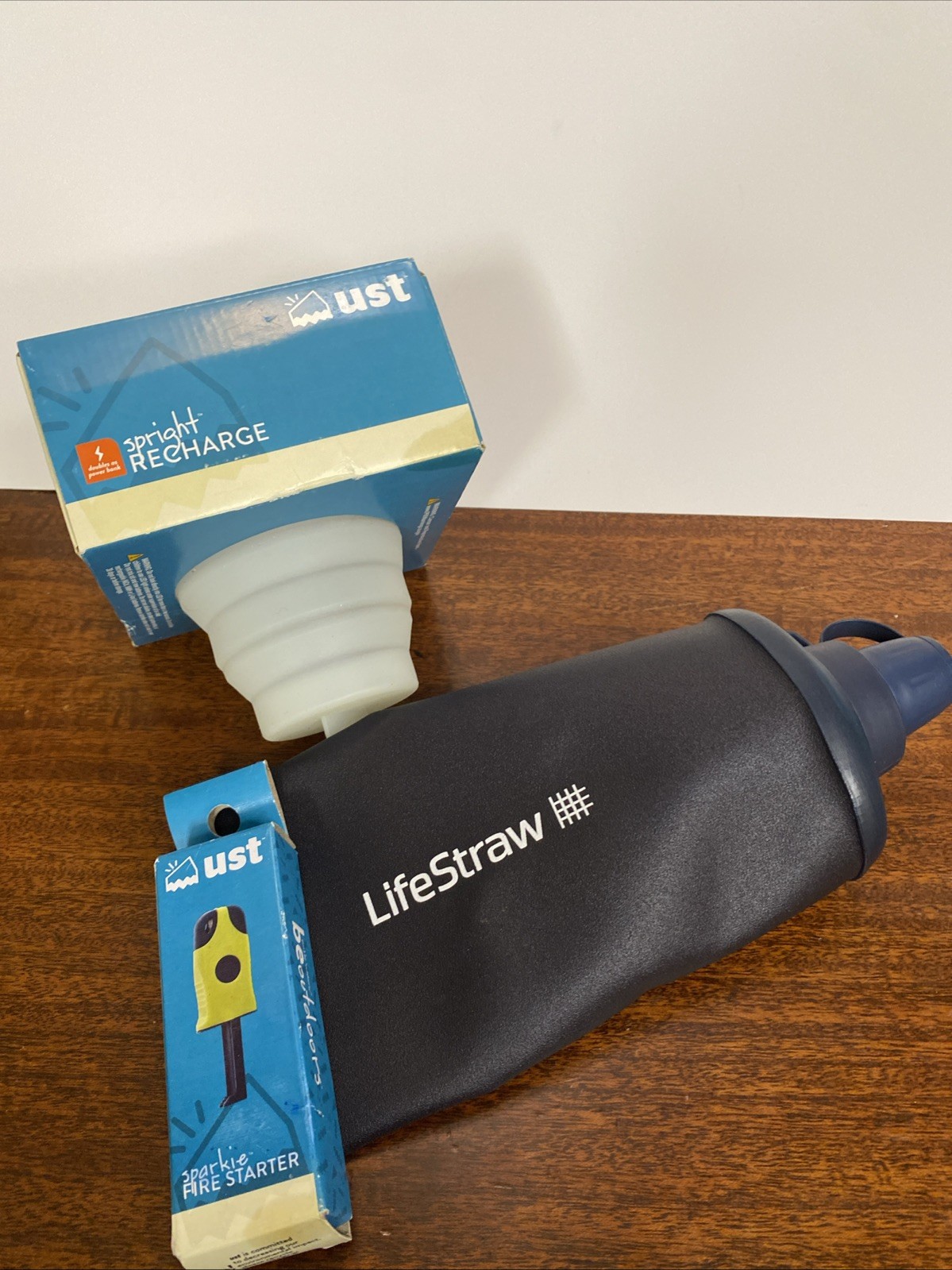 Camping Kit LifeStraw Squeeze Bottle, UST rechargeable Lantern, Fire Starter