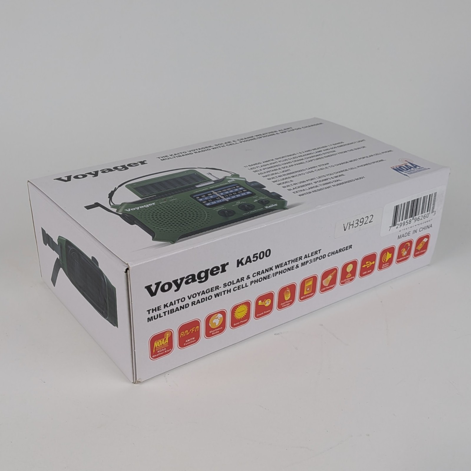 Kaito Voyager KA500 Solar & Crank Weather Alert Multiband Radio – New in Box