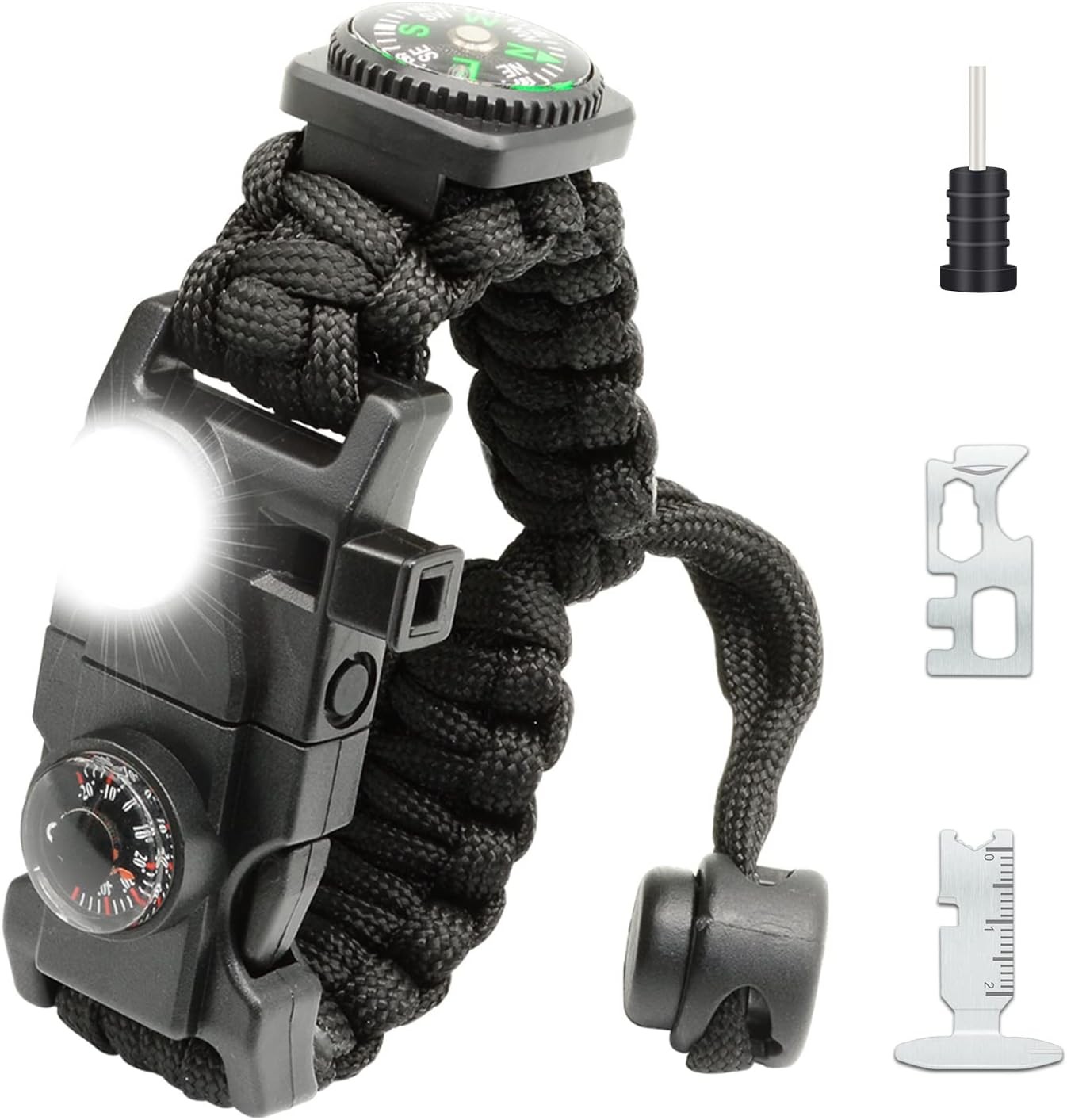 20 in 1 Survival Paracord Bracelet Adjustable Gear Kit with SOS LED Light, Fire