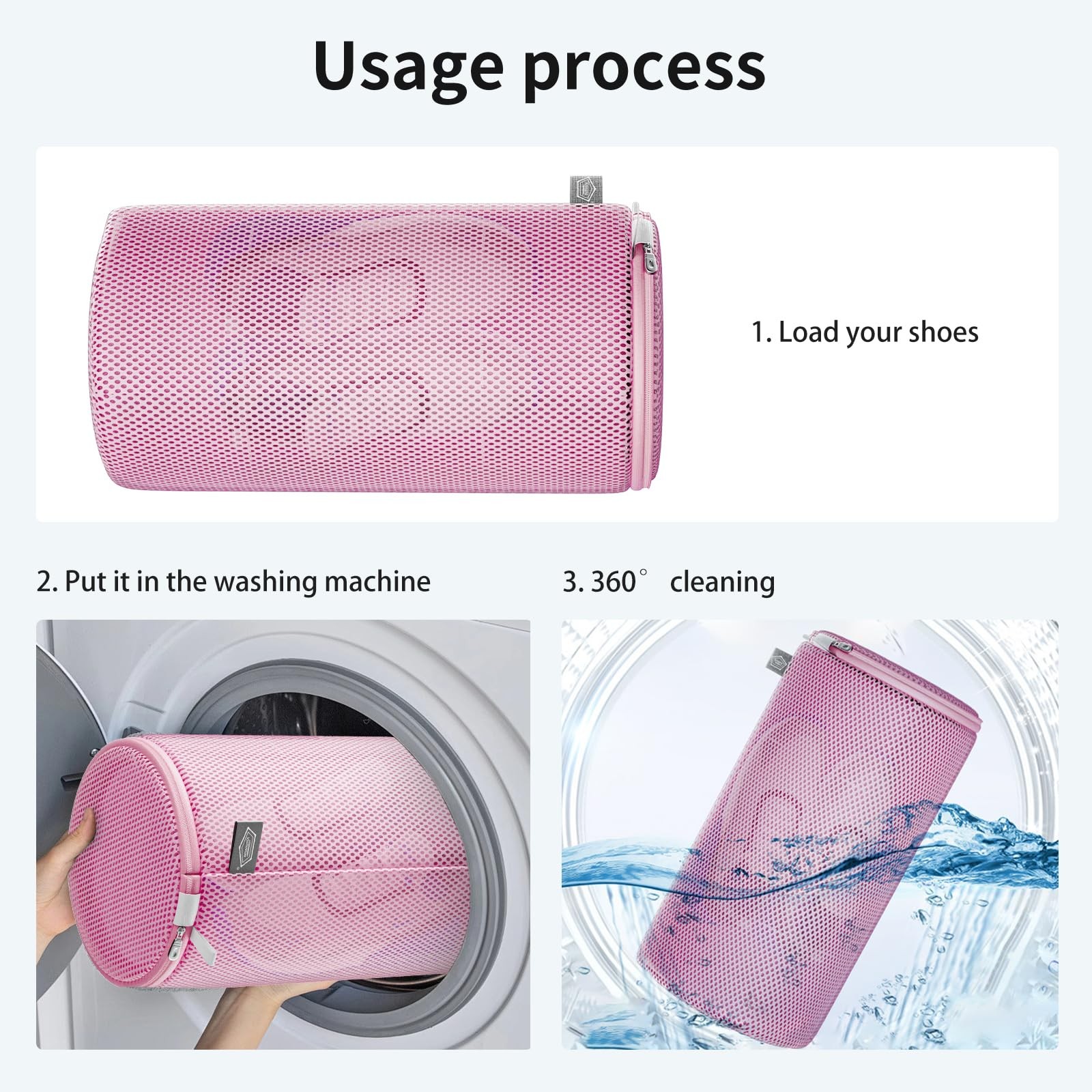 Kimmama Shoe Washing Machine Bag, Bag for 2XL(8x8x15″), Pink