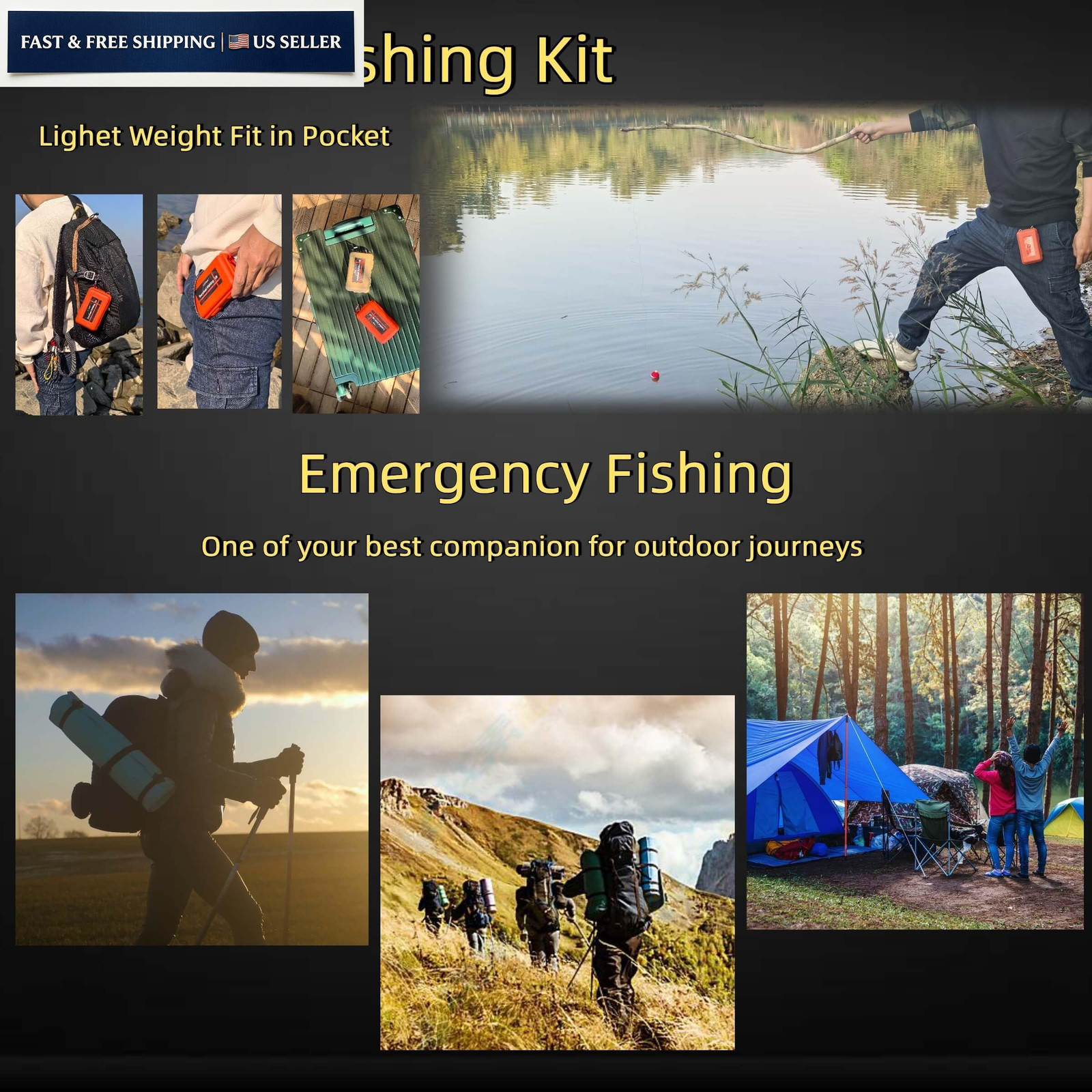 LoDinpo Mini Survival Fishing Kit Compact Emergency Small, Desert Sand
