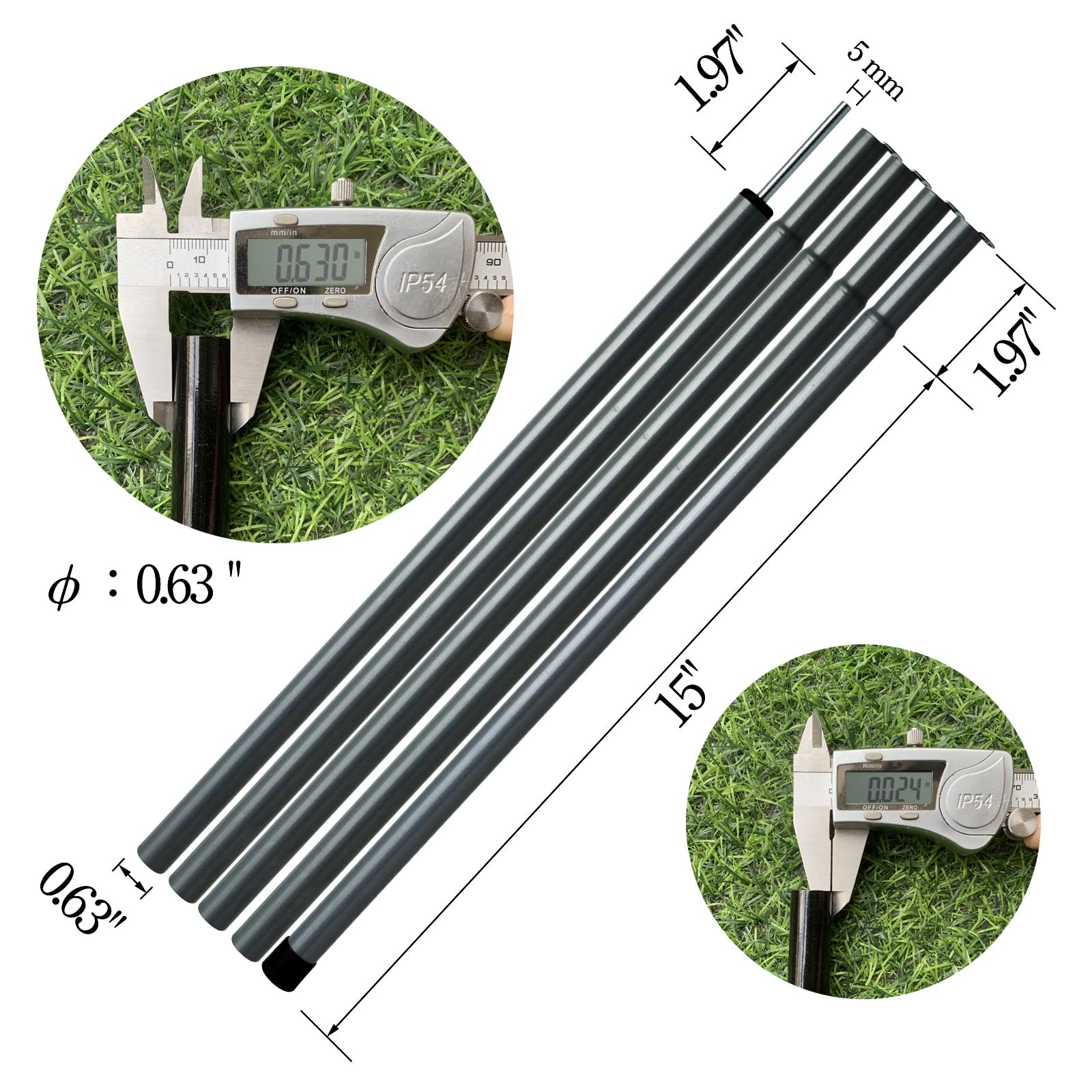 Tent Poles Adjustable Tarp Steel Rods for Canopy Camping Black