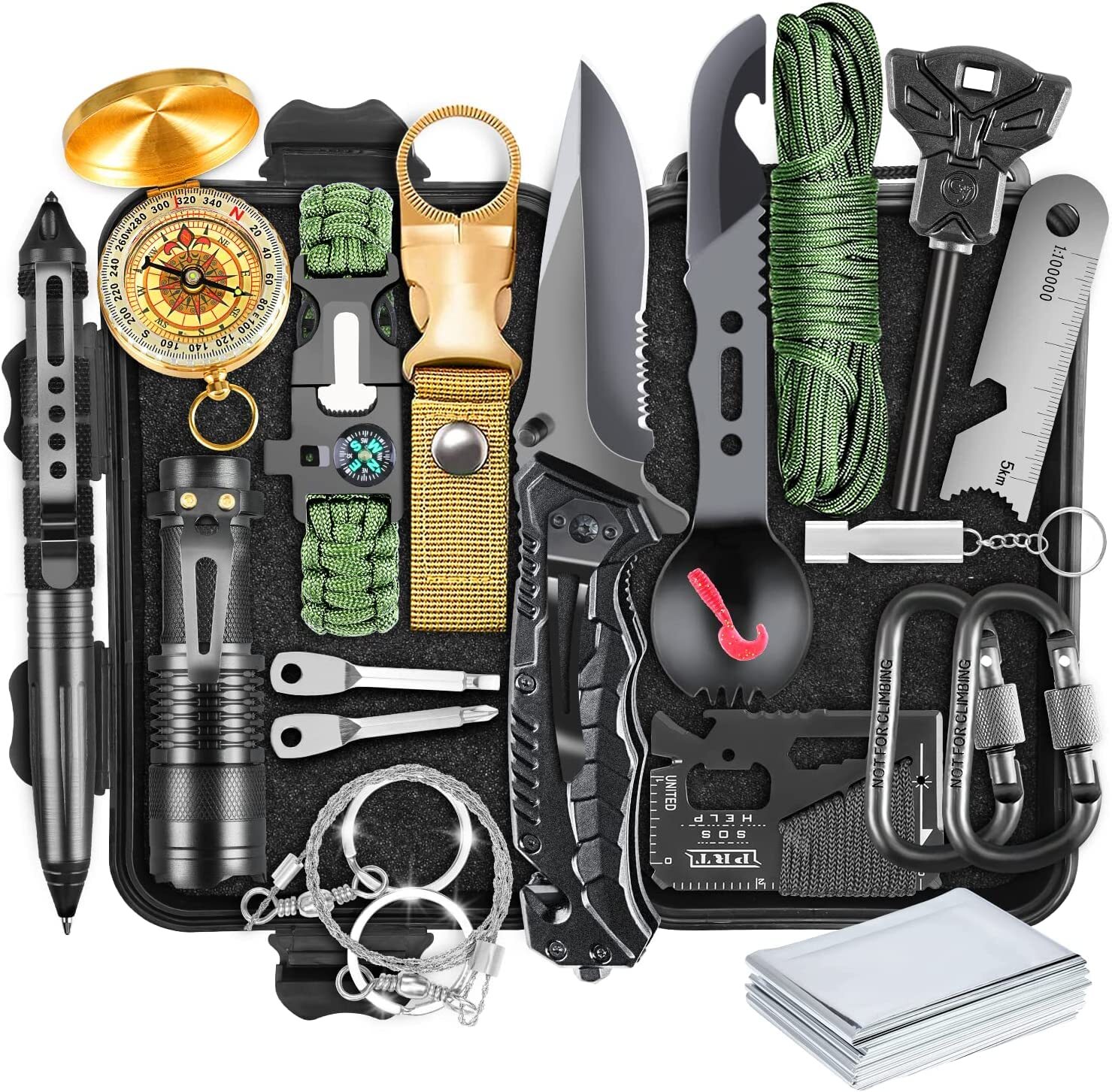 Survival Kits Gift for Men Dad Husband Emergency Gear 19 IN 1 CAMPING FIRE SET
