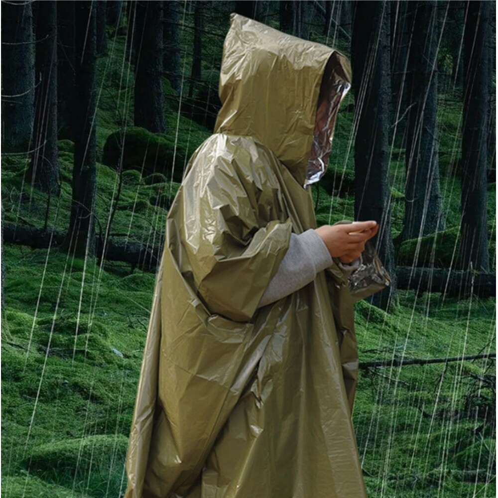 Green Polyethylene Wet Weather Rain Poncho Military Style Tarp Shelter Bivy Tent