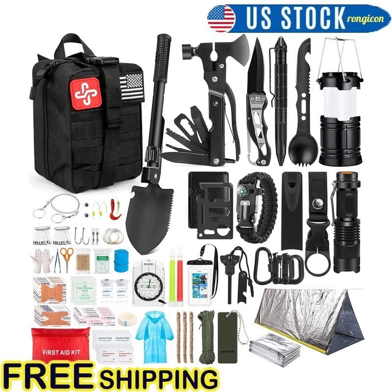 250 Pcs Survival Gear Set W/ Emergency Tent Blanket Lantern & Scissor Outdoor US
