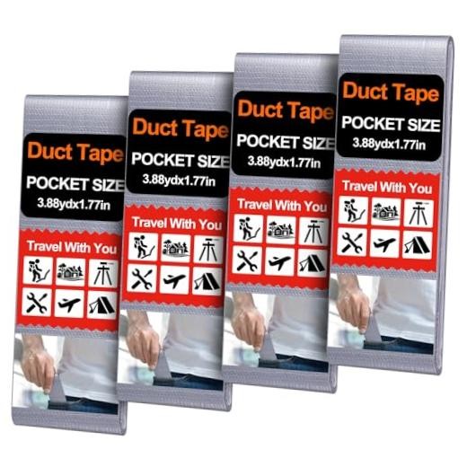 Pack 1.77 in x 10 ft Travel Duct Tape Mini Pocket Size Flat Roll Silver 4