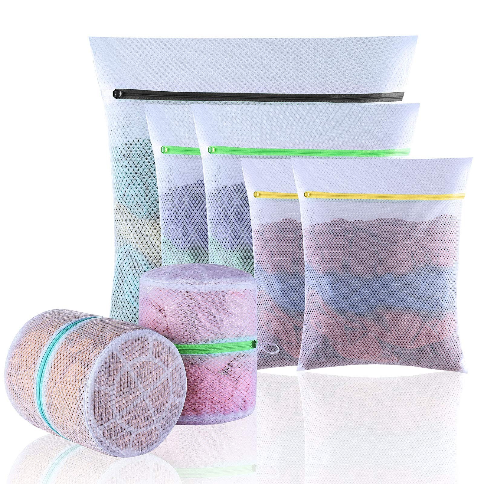 7 Set Mesh Laundry Bags, Delicates 1*XXL+2*L+2*M+2*Bra Bag, White