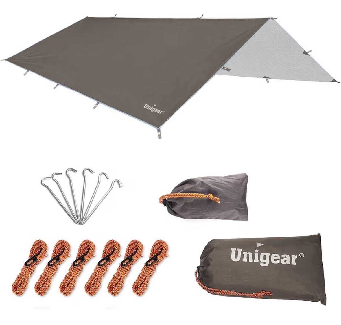 Unigear Hammock Rain Fly, Ultralight Waterproof Camping Tarp, 9.8*9.8ft, Brown