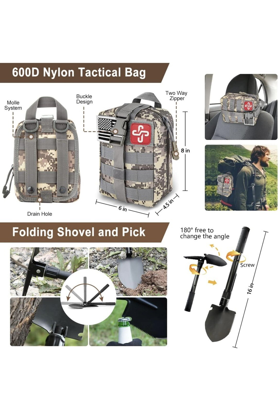 238 Pcs Emergency Survival Kit W/ Tactical Molle Pouch & Emergency Tent Camping