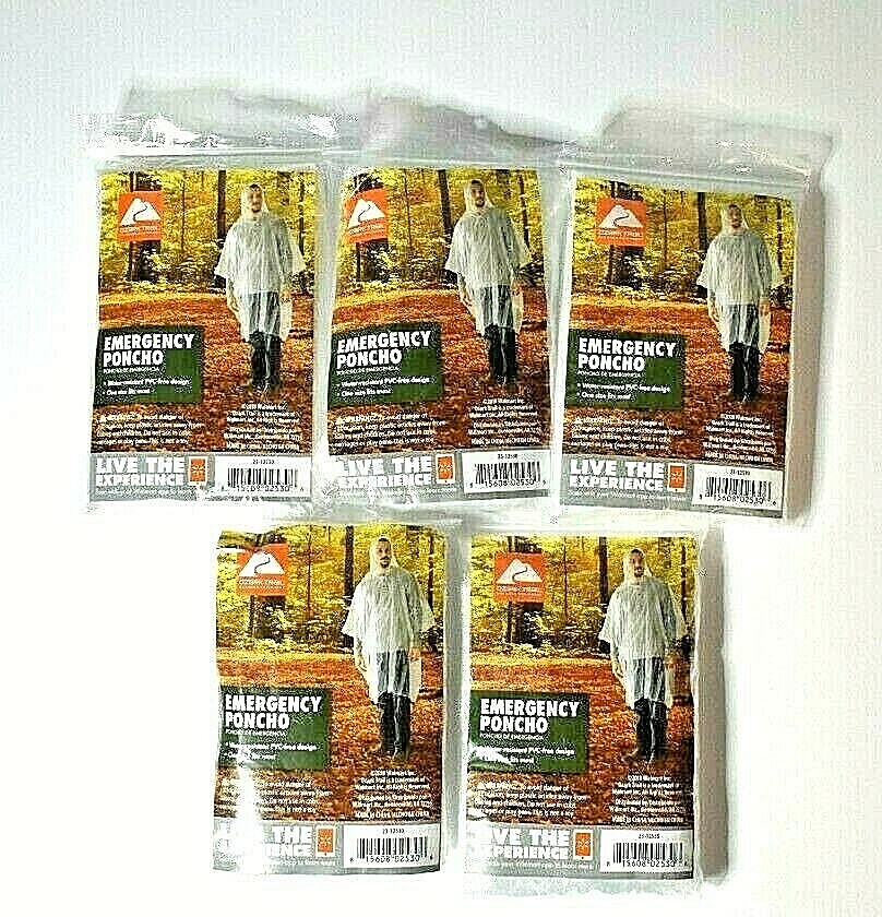Emergency Water Resistant Rain Poncho Disposable Lightweight 5 Packs Outdoor