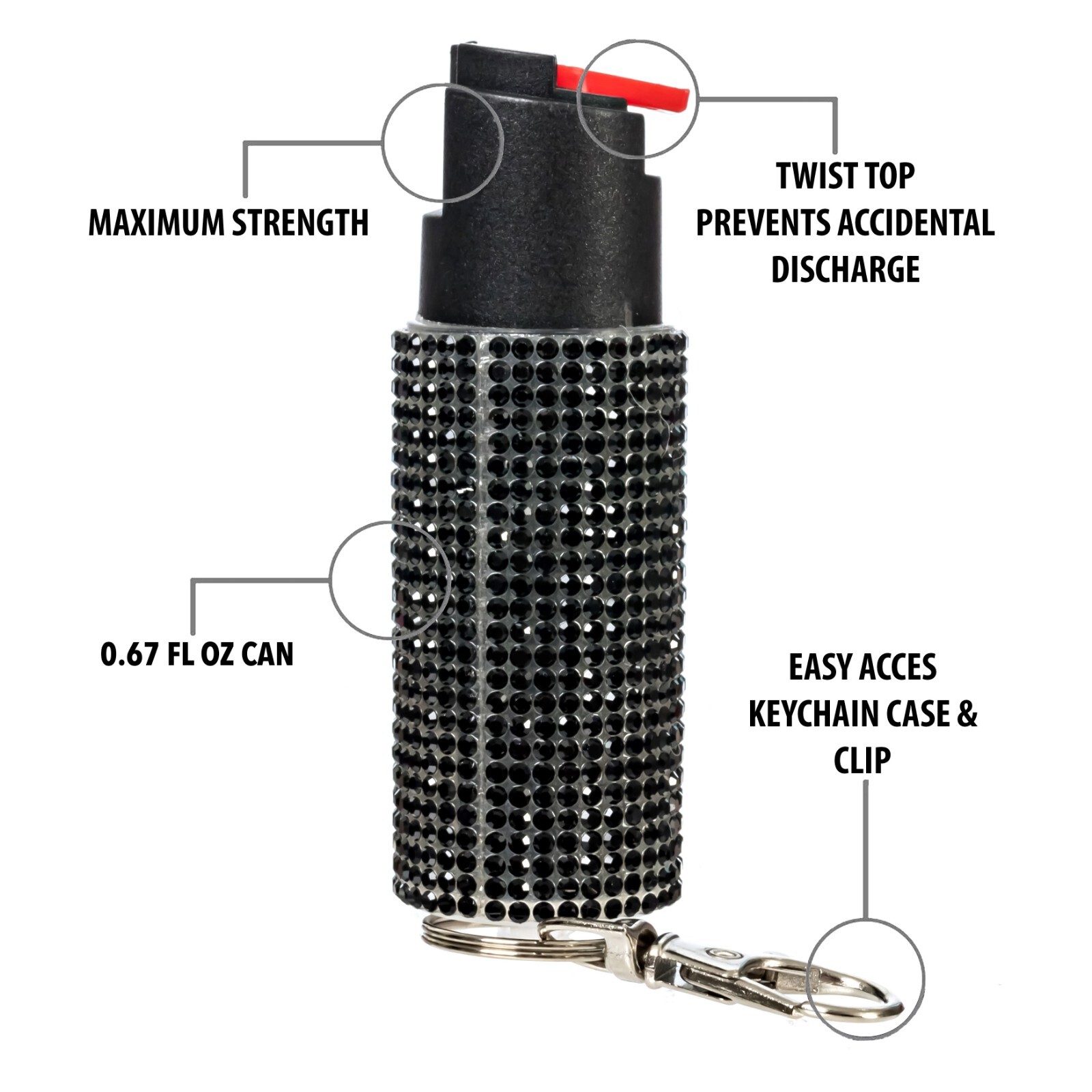 2 Pack Burn Pepper Spray 1/2oz Self Defense in Fashionable Keychain Case Black