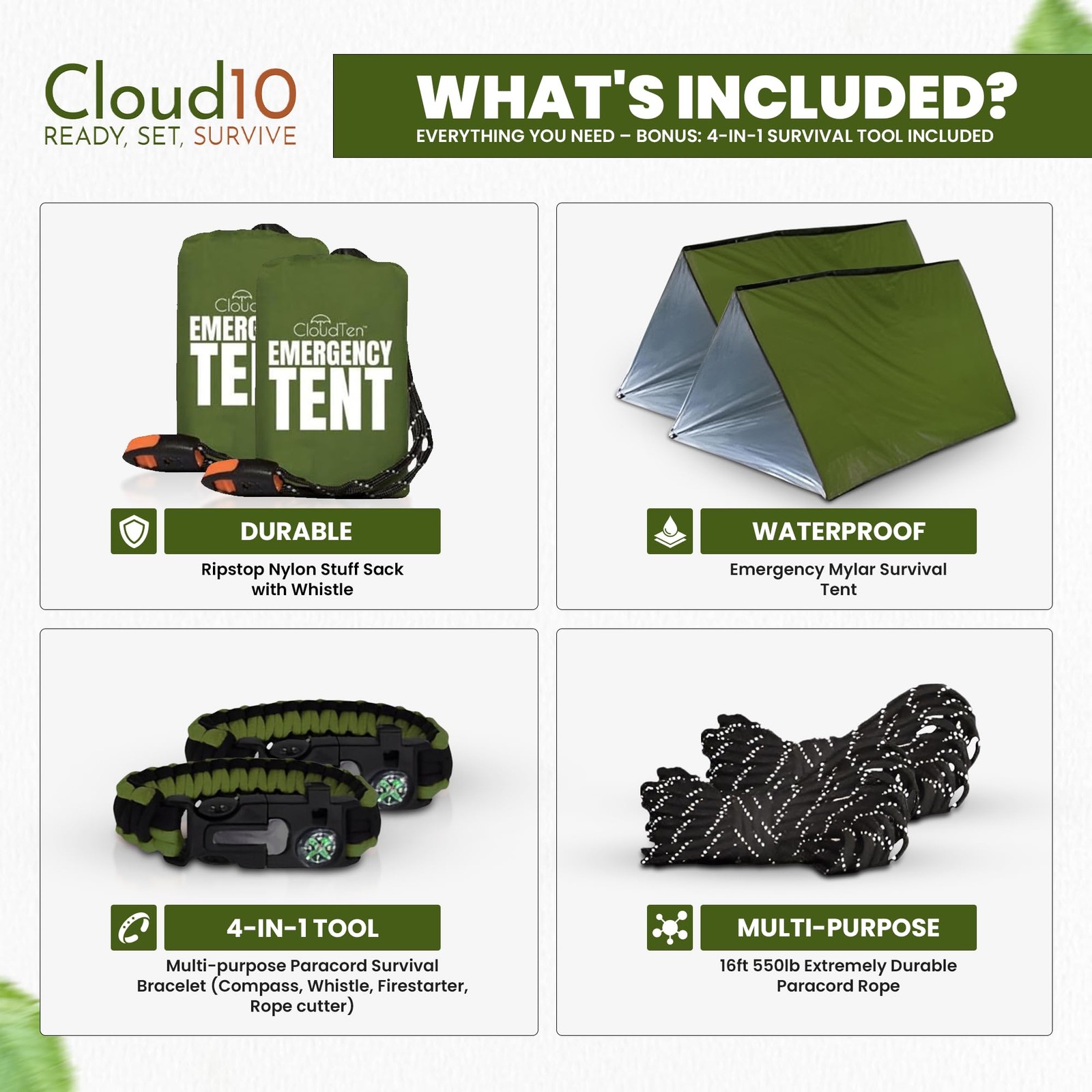 Tent: Lightweight 2 Person Survival Tent with Multi-Function Paracord Bracele…