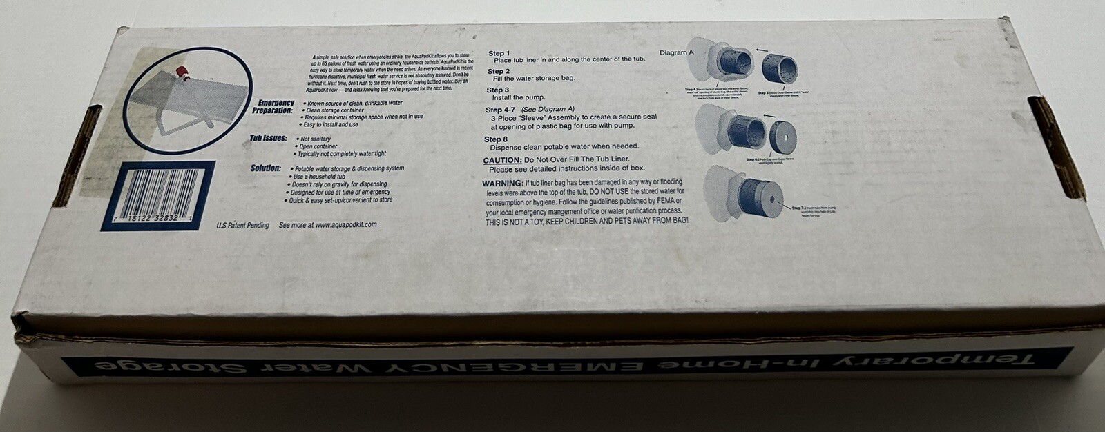 Aquapod Emergency Water Storage Kit 65 Gallon In-Home Bathtub