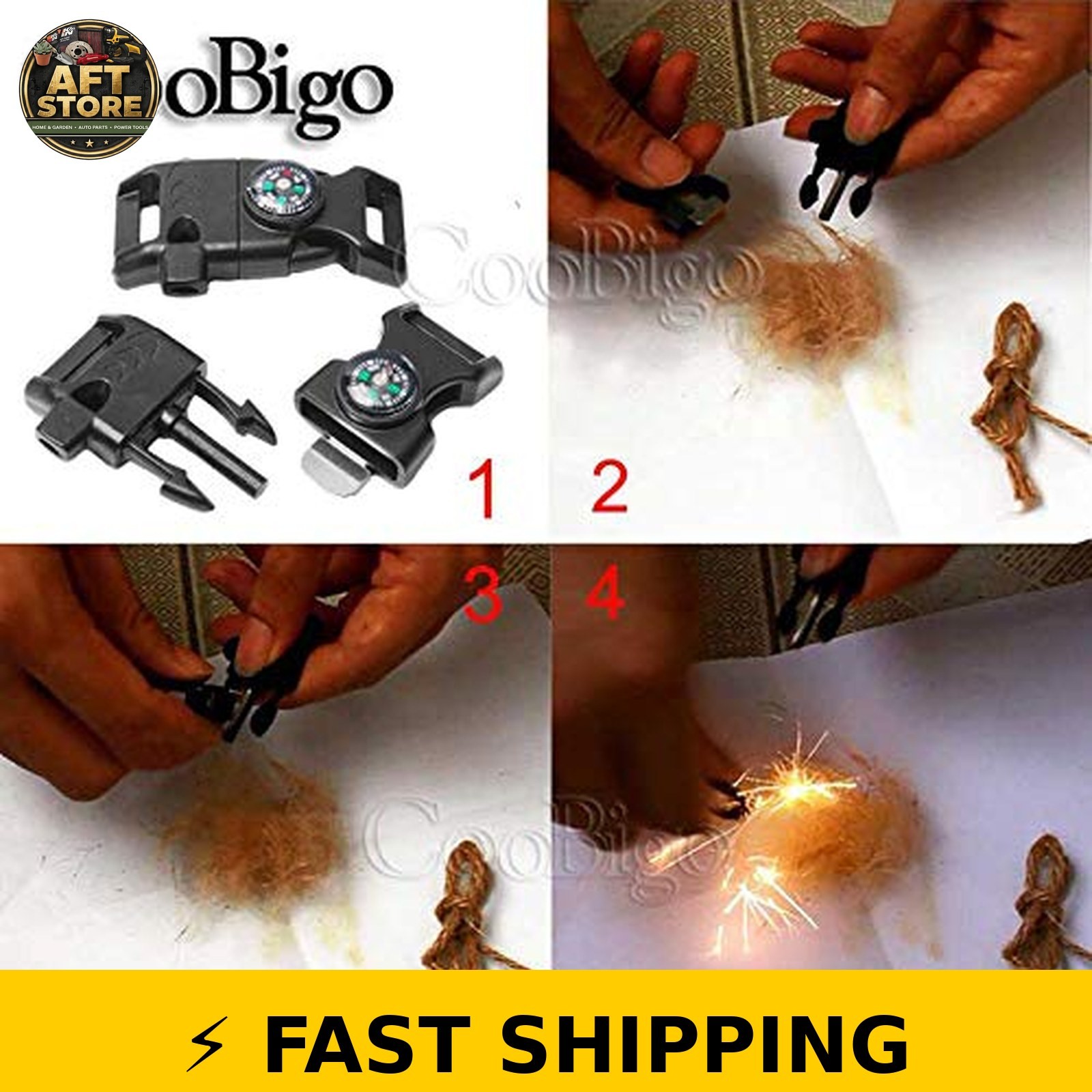 CooBigo 12pcs Mix Color Compass Fire Starter Whistle Buckle Set