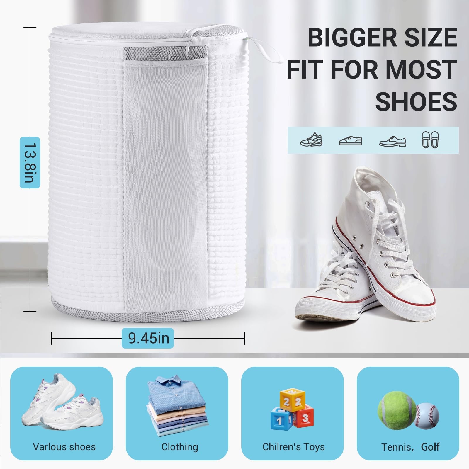Teletrogy Large Shoe Bag for Washing Machine, Two-Zone 11.5 liters, White