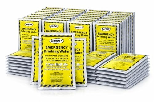 Emergency Water Pouches – 50 Pack, 5-Year Shelf Life, Leak-Proof, Disaster Prep