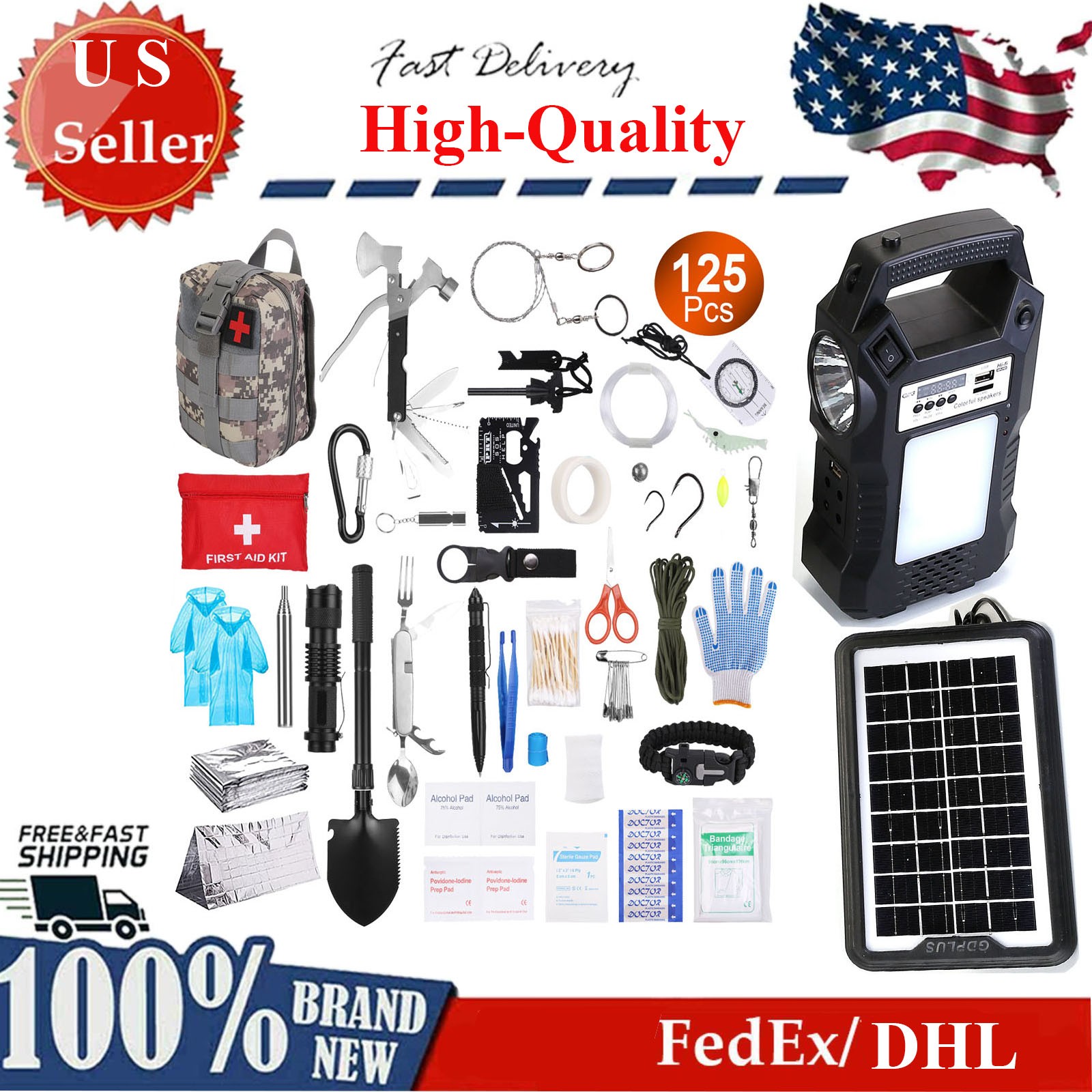 Emergency Survival Kit w/ First Aid Gear&Supplies–Get Home Backpack for Camping