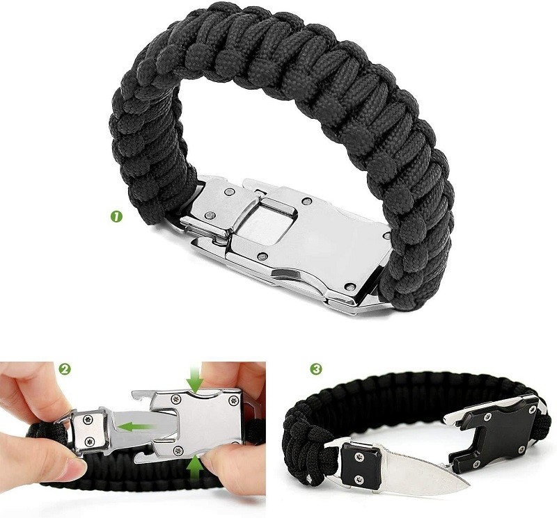 2 Pcs Black Tactical Knife Paracord Bracelet Survival Gear EDC Tactical Gifts