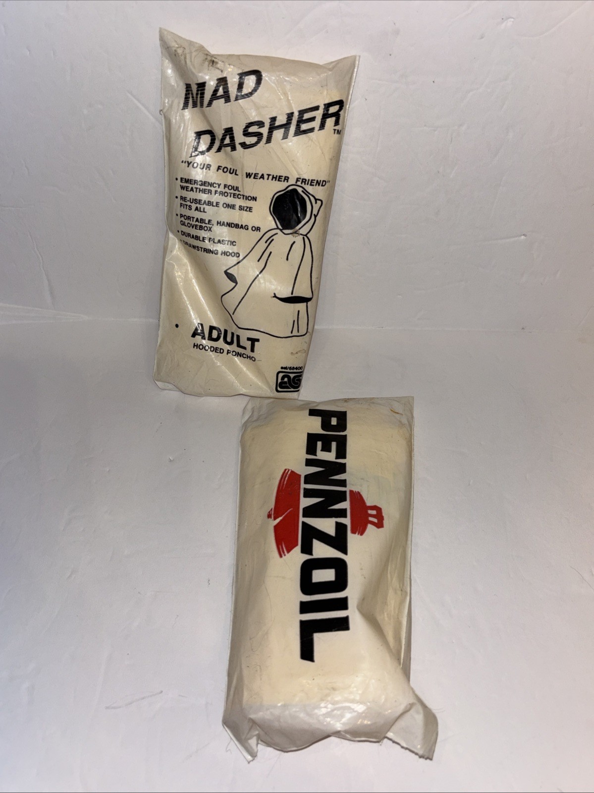 Lot Of 2 Pennzoil Yellow Mad Dasher Adult Size Hooded Plastic Rain Poncho Sealed