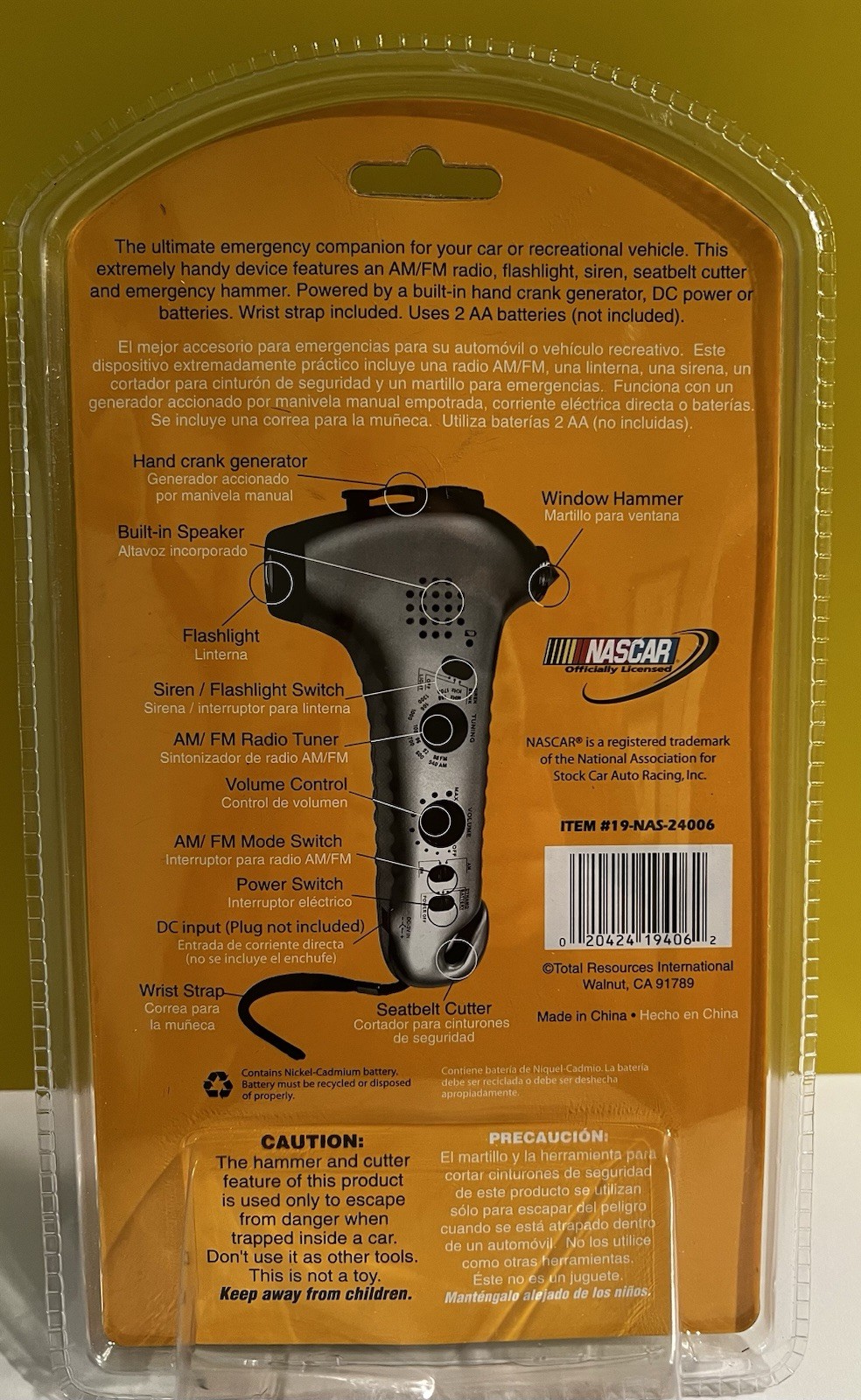 NASCAR The Rescuer II Survival Tool Hand Crank Generator Flashlight Hammer