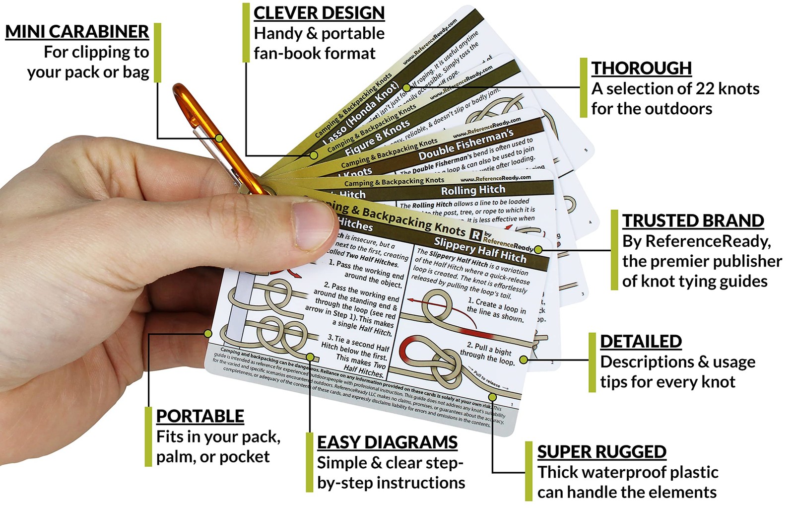 ReferenceReady Outdoor Knots Pocket Guide – Waterproof Sized, Brown