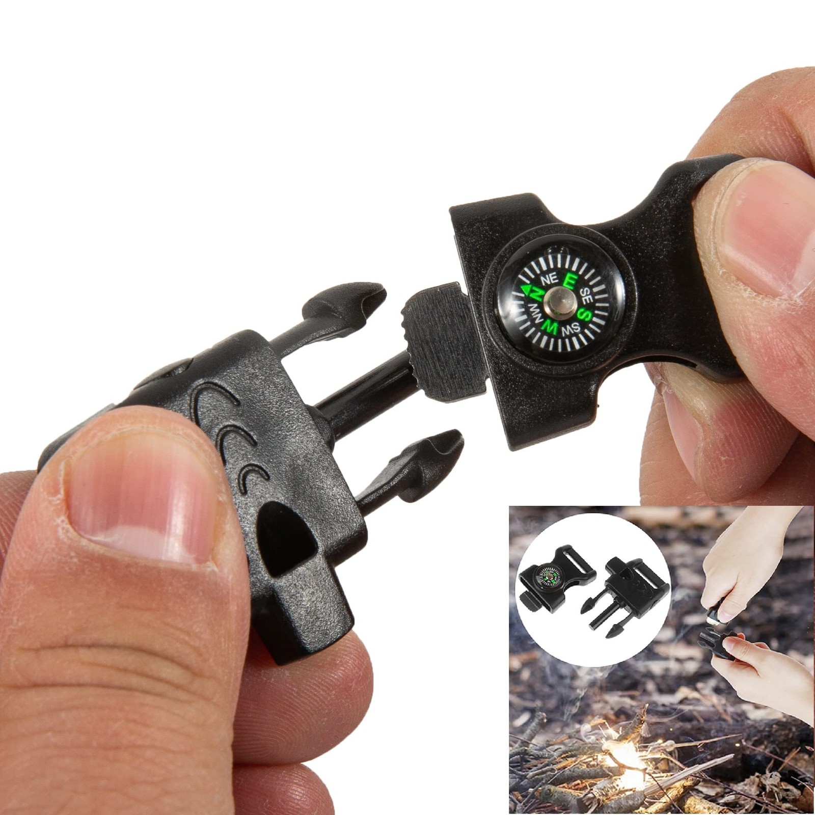 10 PCS Emergency Whistle Buckle come with Compass & Fire Starter & Flint Scra…