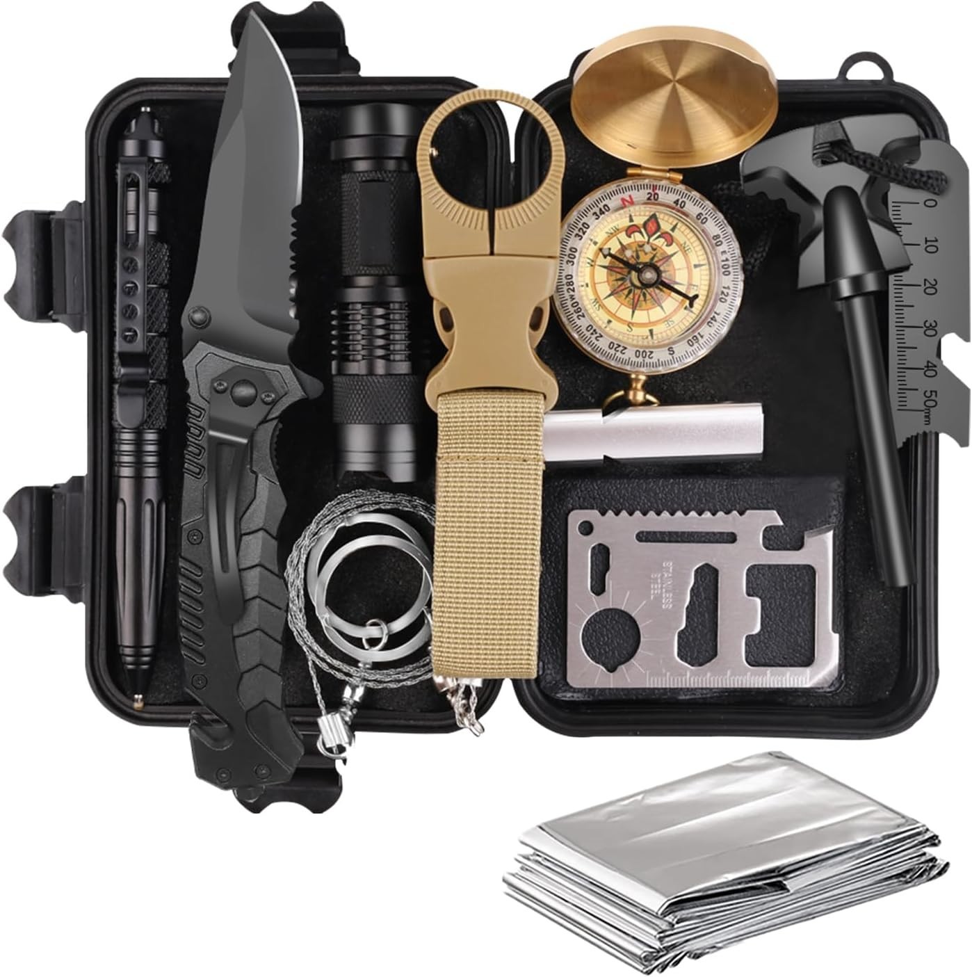 Lightweight and Durable 14 in 1 Survival Kit – Essential Gear for Adventurers