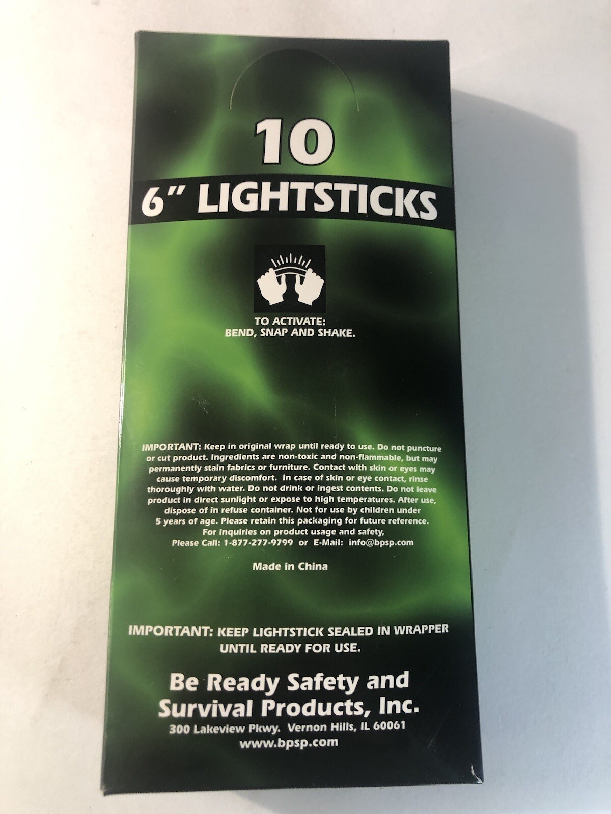 6″ Yellow Lightsticks (Pack of 10), BP-9-60074, 12 hours, Be Ready!