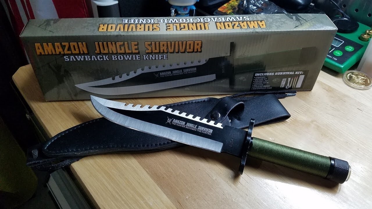 Rambo Style Tactical Bowie Survival Fighting Knife – Fixed Saw-Back Blade