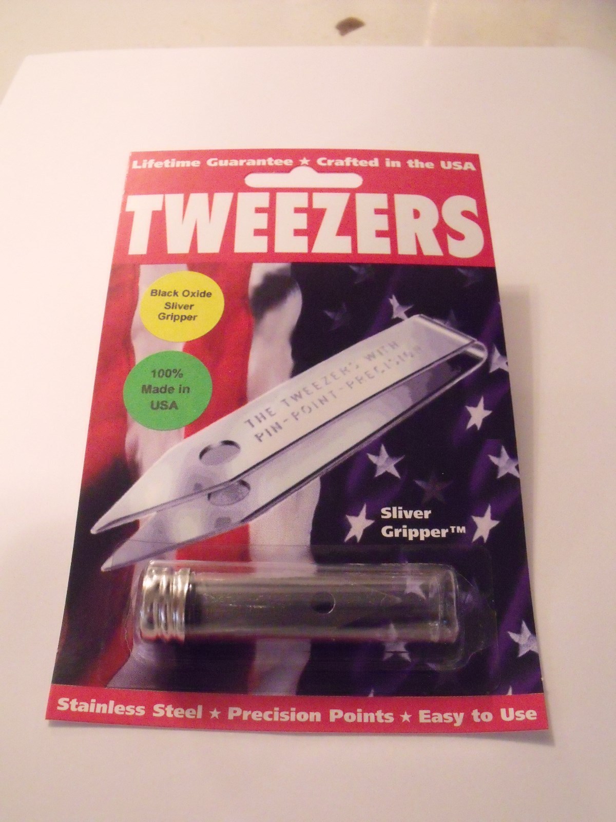 Uncle Bill’s Sliver Gripper TWEEZER, In Tube – Black Oxide – EDC/Survival Tool