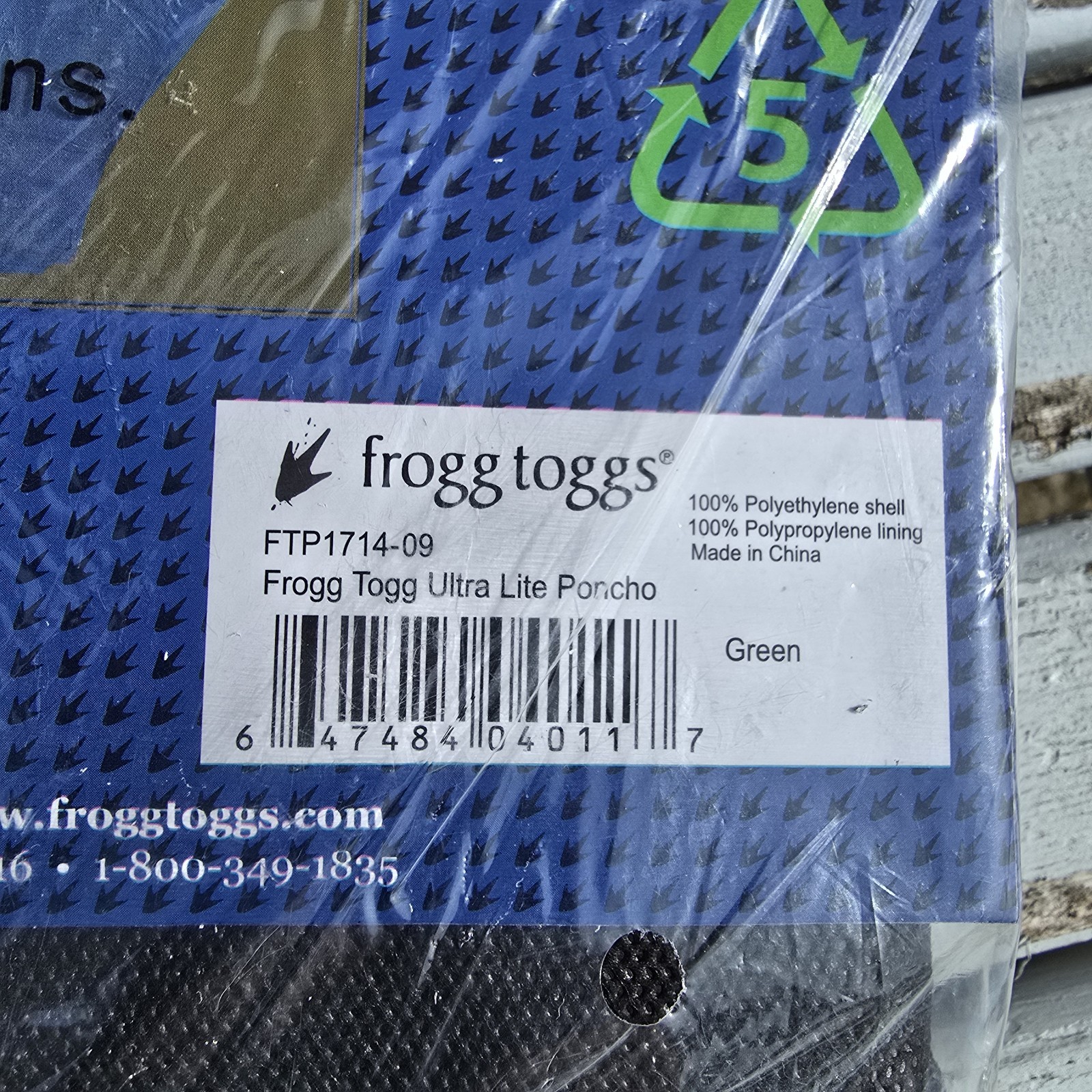 Frogg Toggs FTP1714-09 Ultra Lite Poncho Green Waterproof