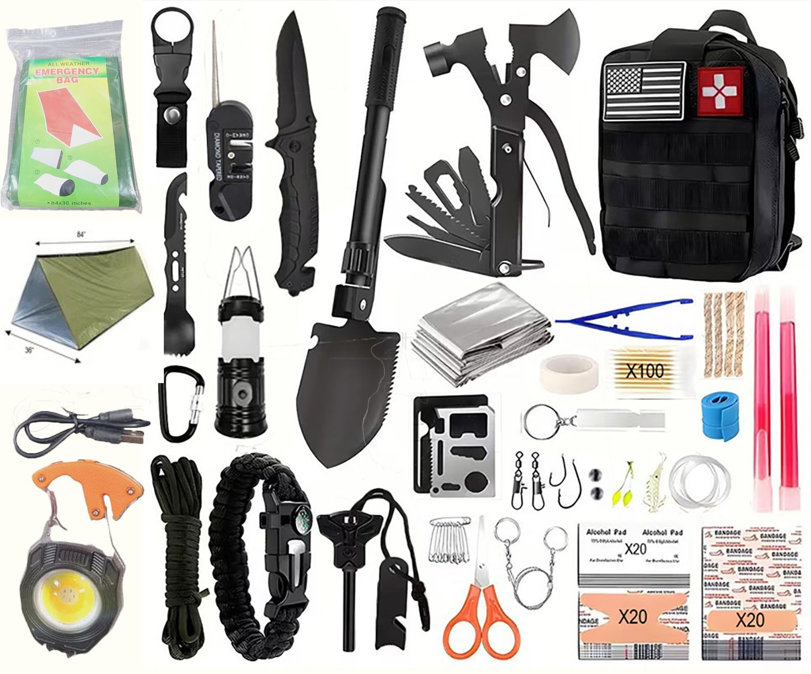 Emergency Survival Prepper Kit First Aid Bug out Military 198 Pieces Set -US