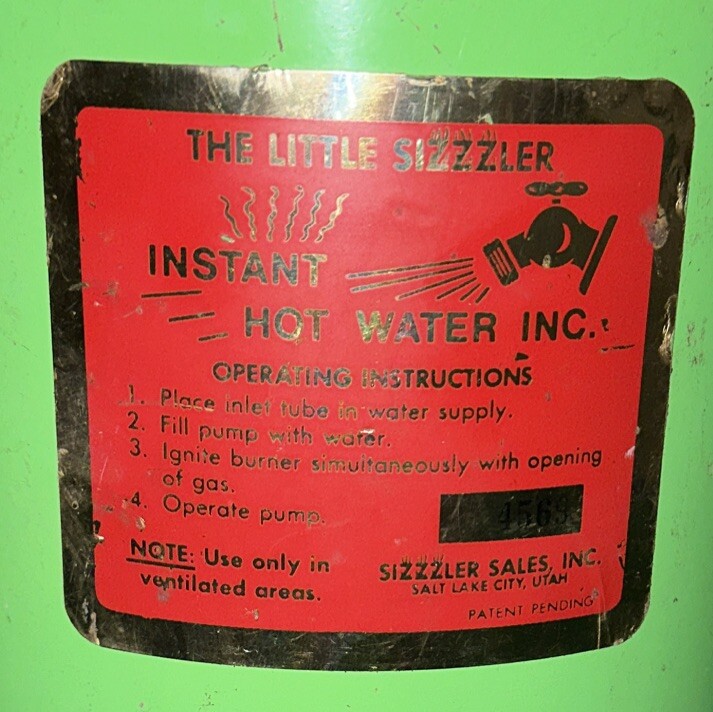 70s VINTAGE THE LITTLE SIZZLER PROPANE INSTANT HOT WATER HEATER CAMPER GLAMPER