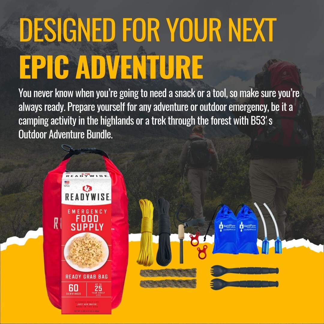 7 Day Emergency Food, Water Filter, Firestarter Outdoor Adventure Survival Kit