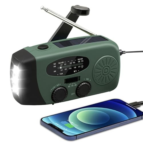 7400mWh Emergency Weather Radio, Portable Solar Hand Crank Radio AM/FM/NOAA,