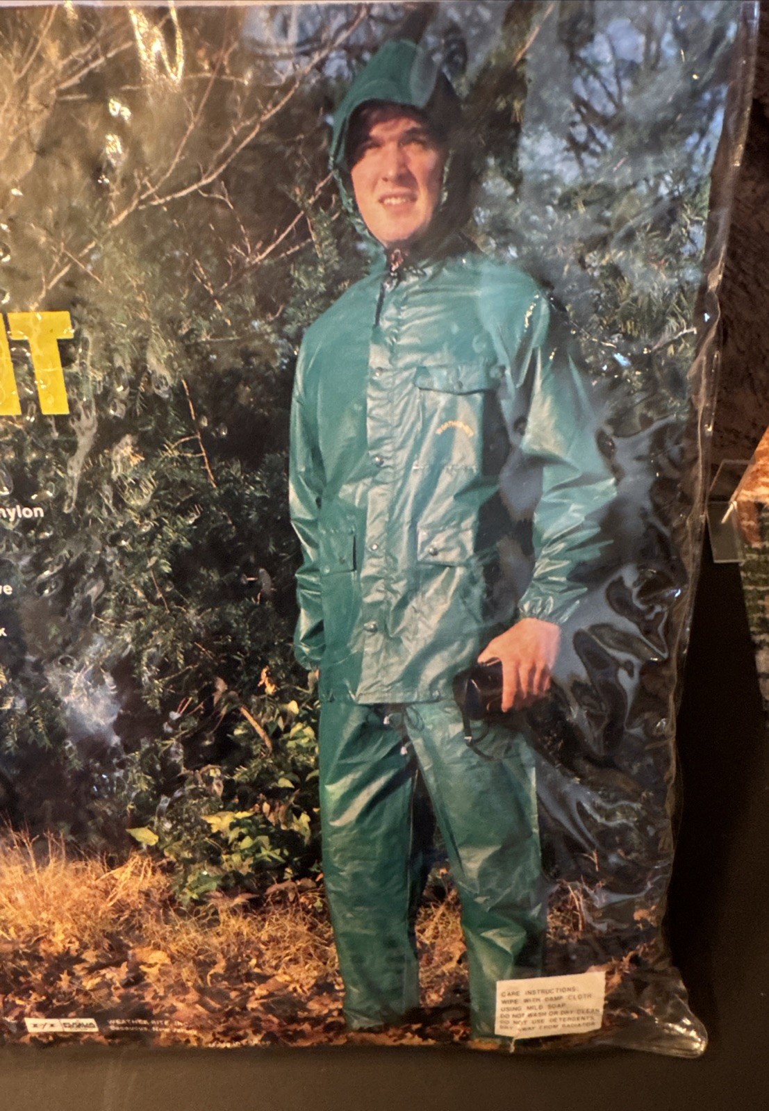 Vintage Weather Rite PVC Coated Nylon Rainsuit 2 Pc Set Deadstock Size L Green