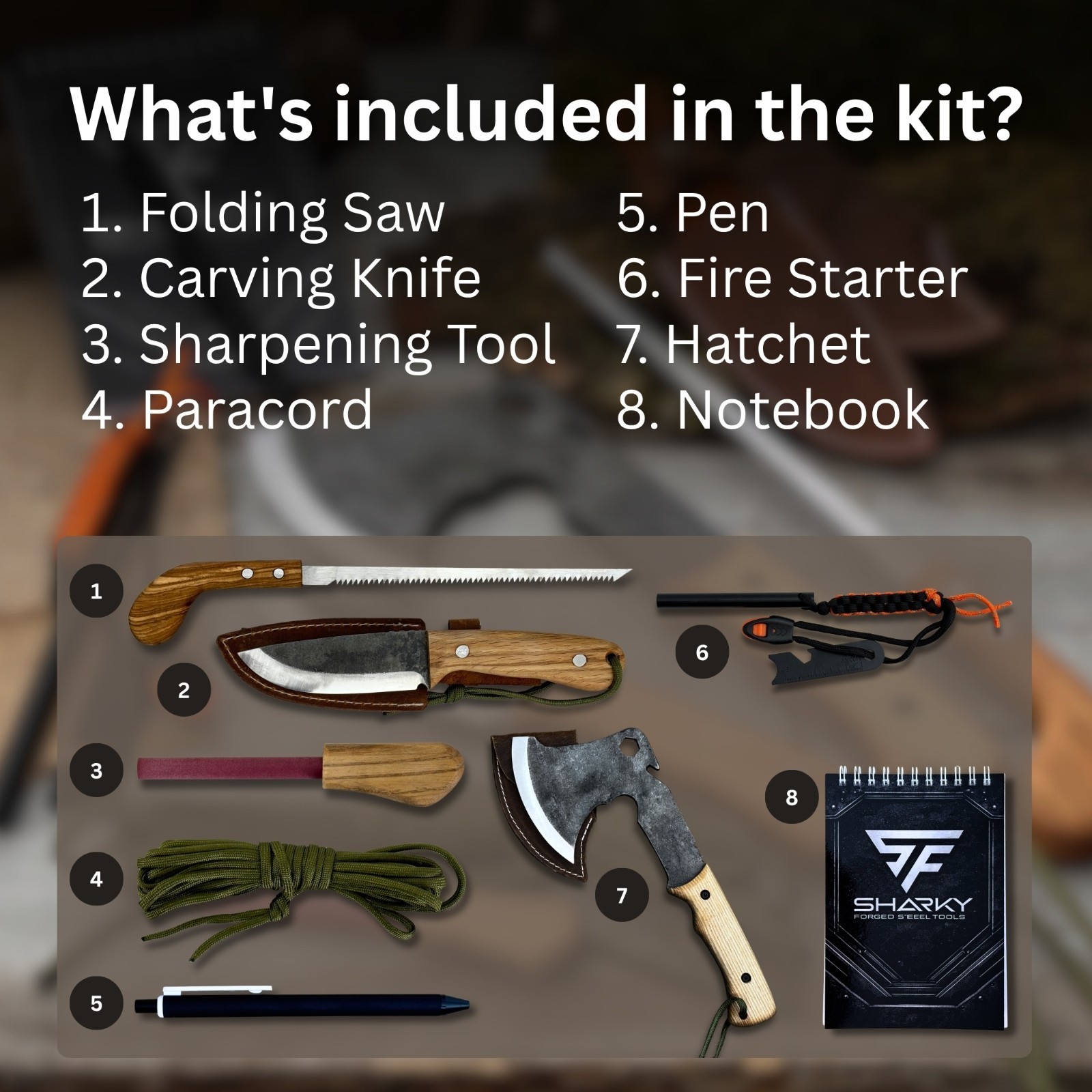 Sharky Camping Kit Bushcraft Gear Set for Hiking, Fishing, Survival, Outdoor Use
