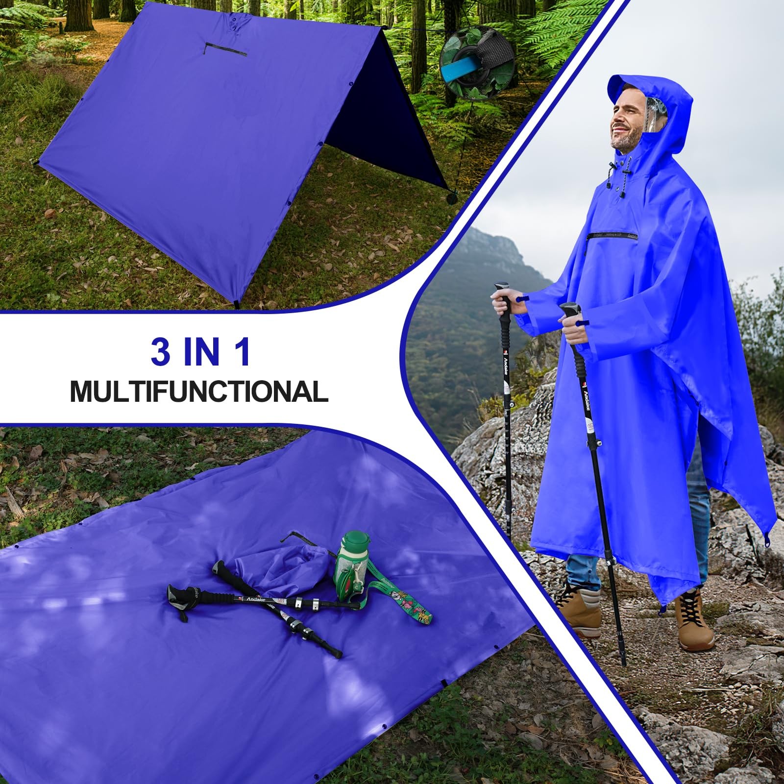 Reusable Rain Poncho, Portable Foldable Raincoat, Rain Gear for Walking Hikin…