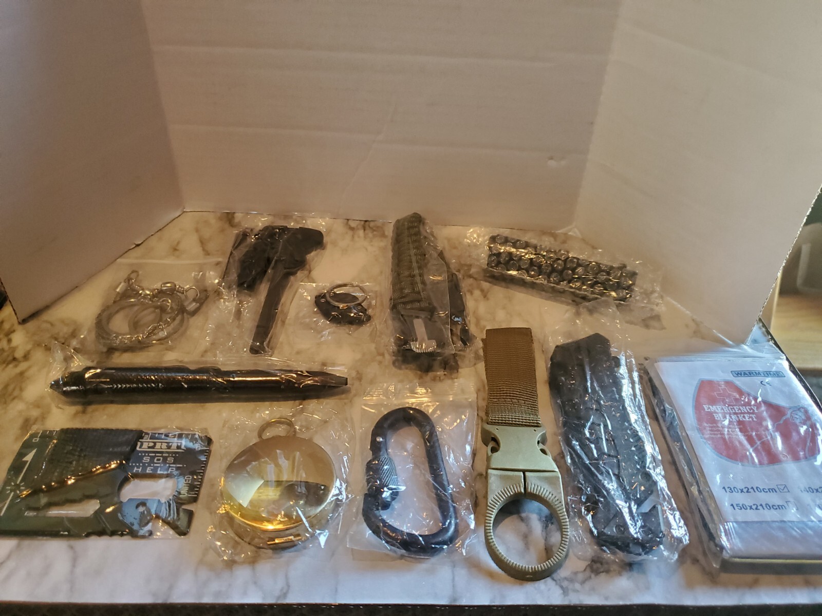 12-Piece Camping Survival Kit With Case Blanket Compass Knife Straps Flashlight