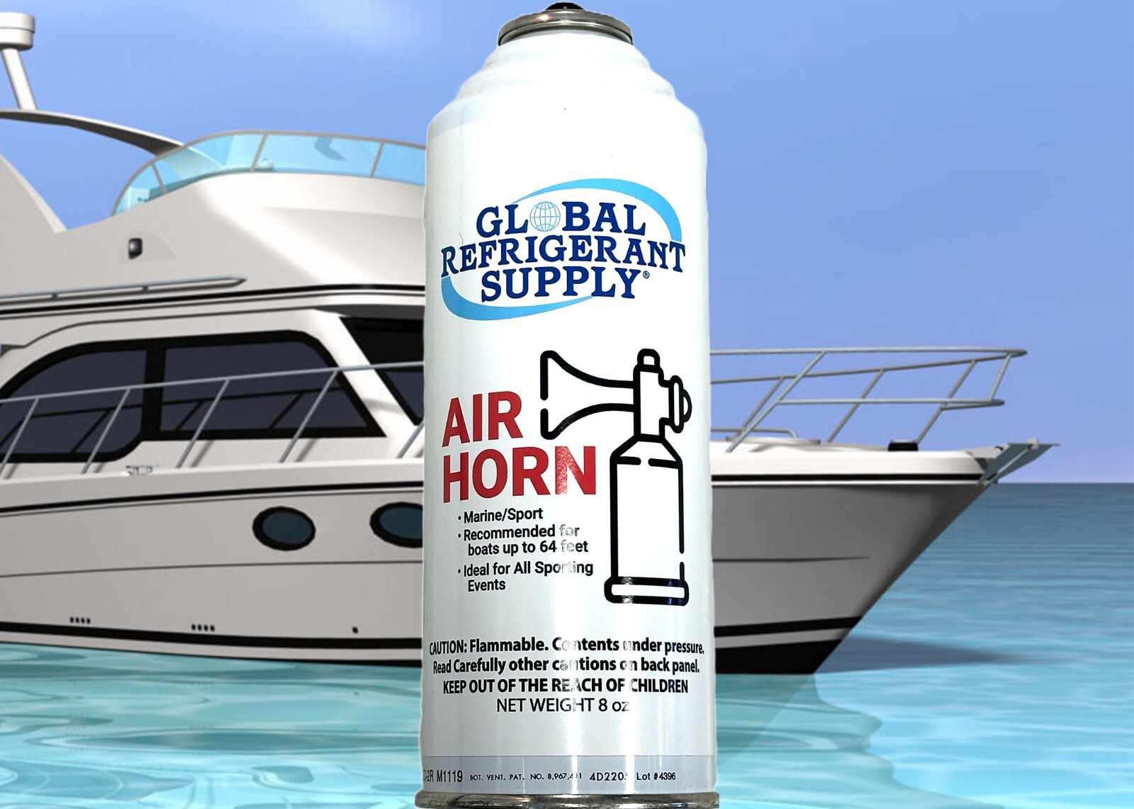 Boat, Marine, Air Horn Refill Canister Can, 8 oz. Boating Outdoor Sports Safety