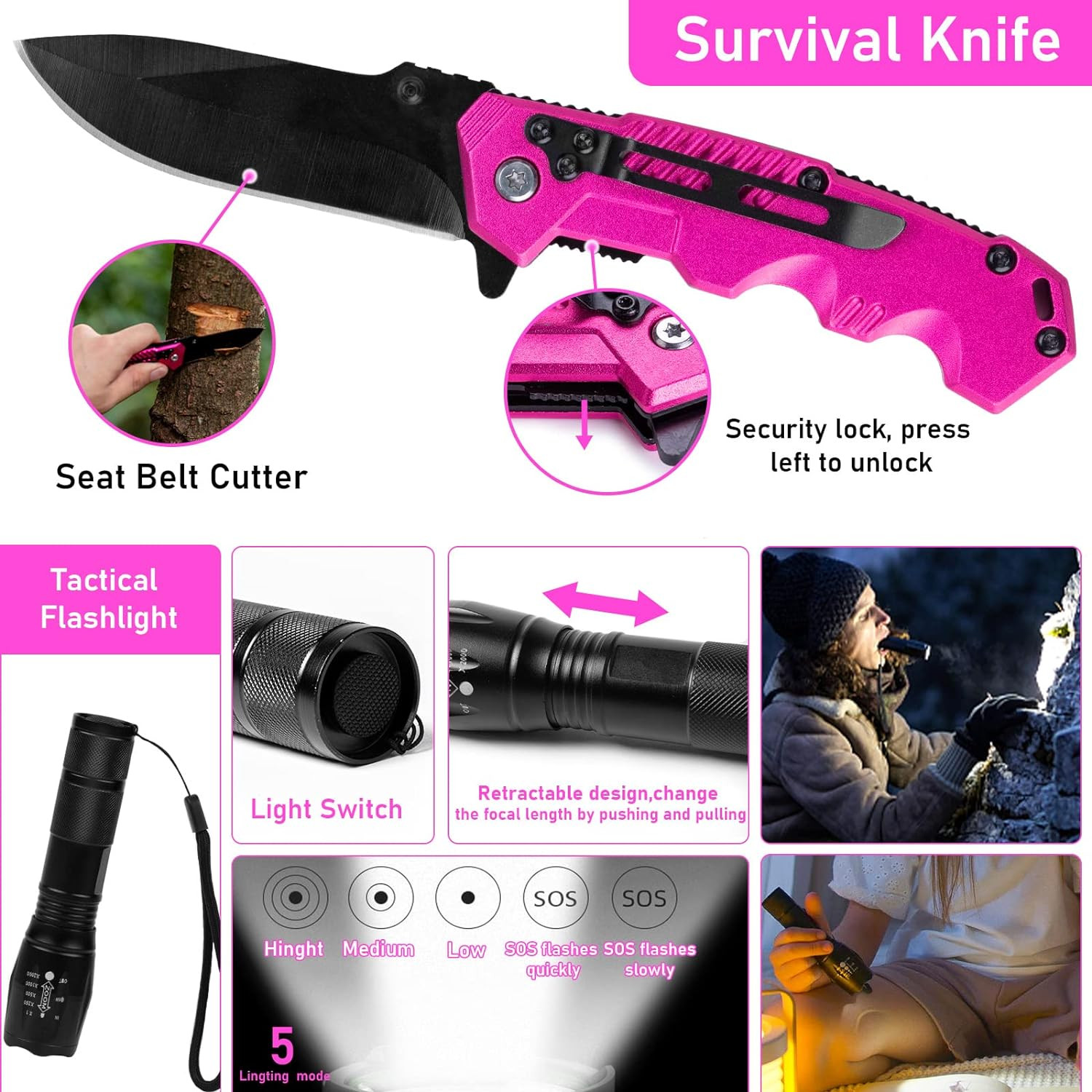 Pink Survival Kits First Aid Set Hiking Camping Gear Equipment Bug Outdoor Gift