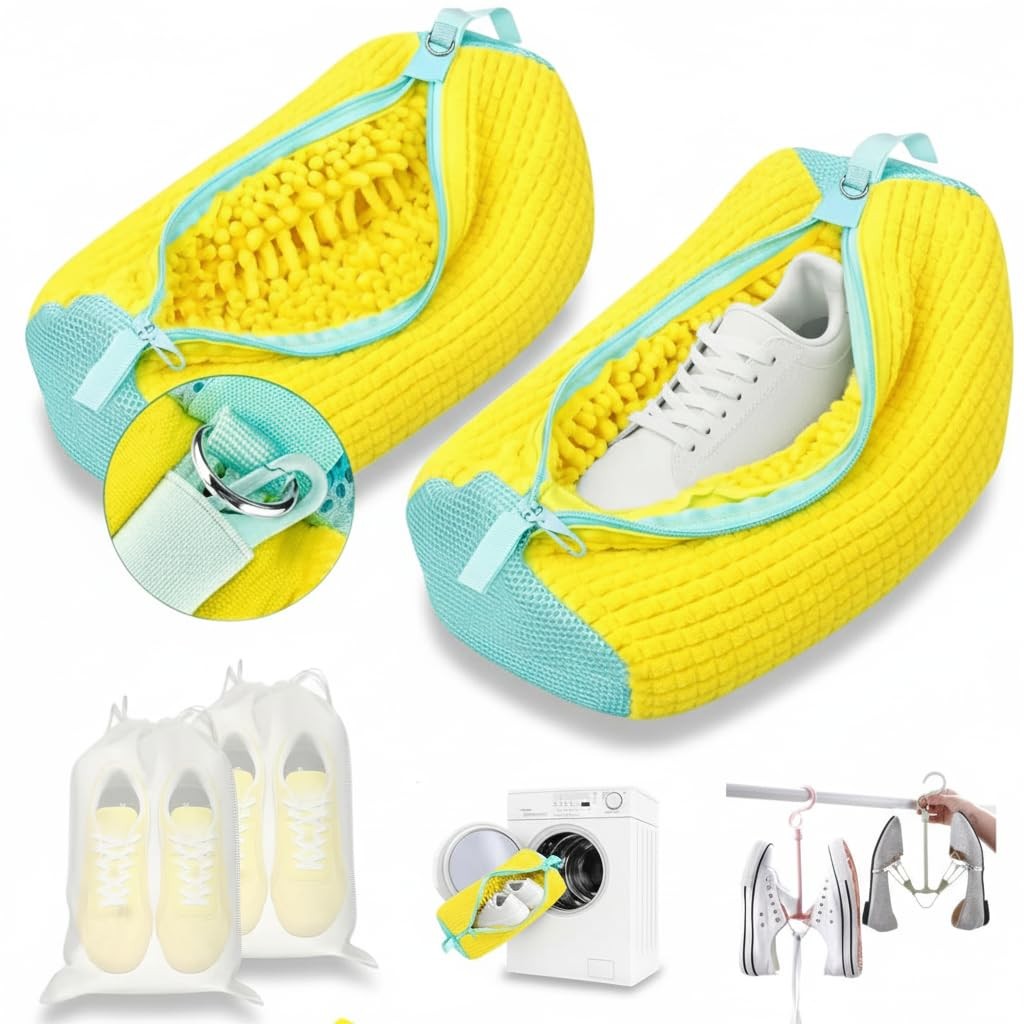 Shoe Washing Machine Bag Set (7-in-1) – Durable Mesh Sneaker Laundry Yellow