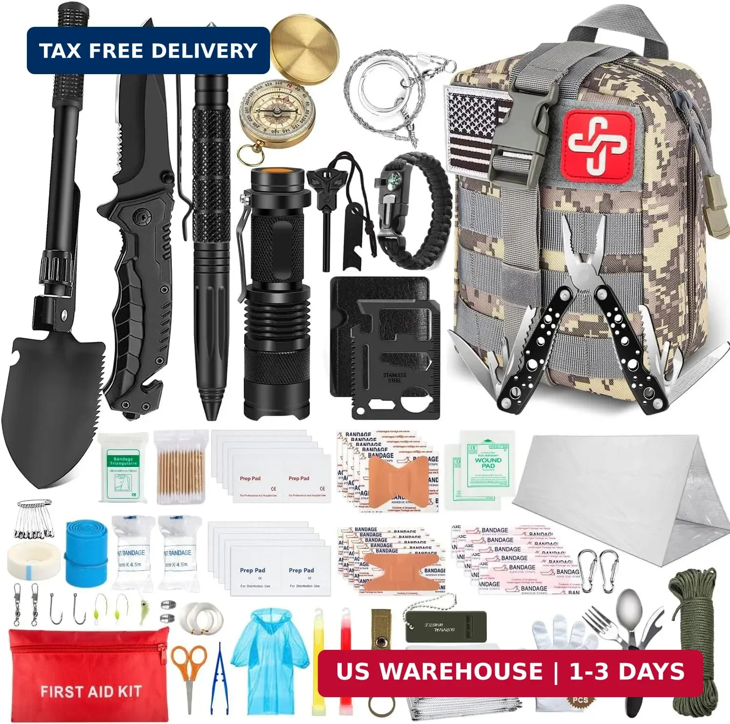 238Pcs Emergency Survival Kit and First Aid Kit, Professional Survival Gear Tool