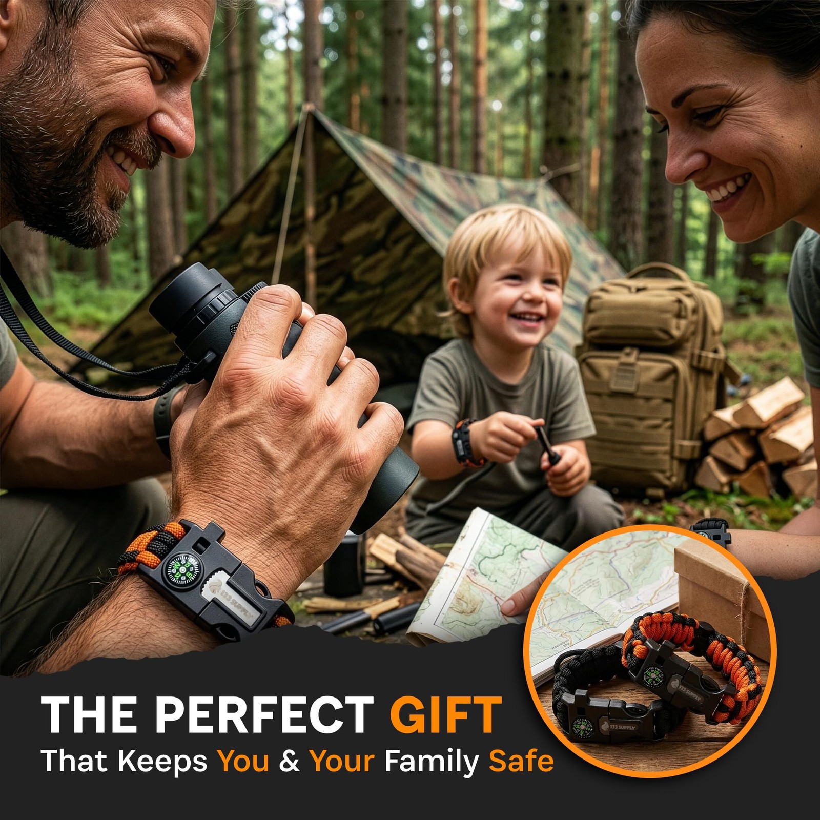 Tactical Paracord Compass Hiking Survival Bracelet Men Dad Gifts Camping Acce…