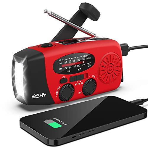 Emergency Hand Crank Radio 7400mWh with 3 LED Flashlight, AM/FM/NOAA Portable