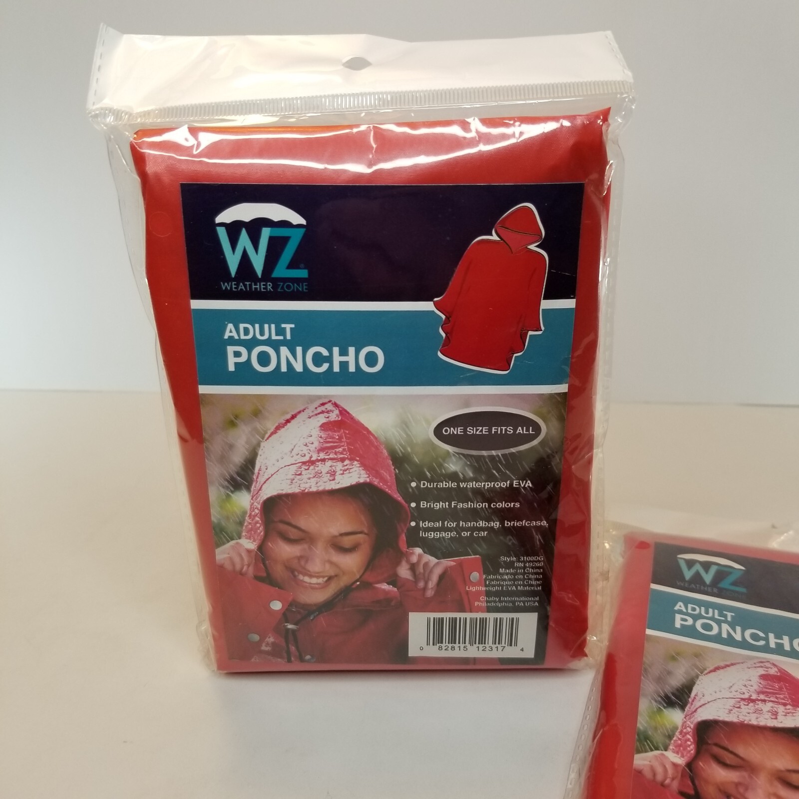 Weather Zone Two One Size Fits All Red Adult Poncho Great Emergency Item ” NIP “